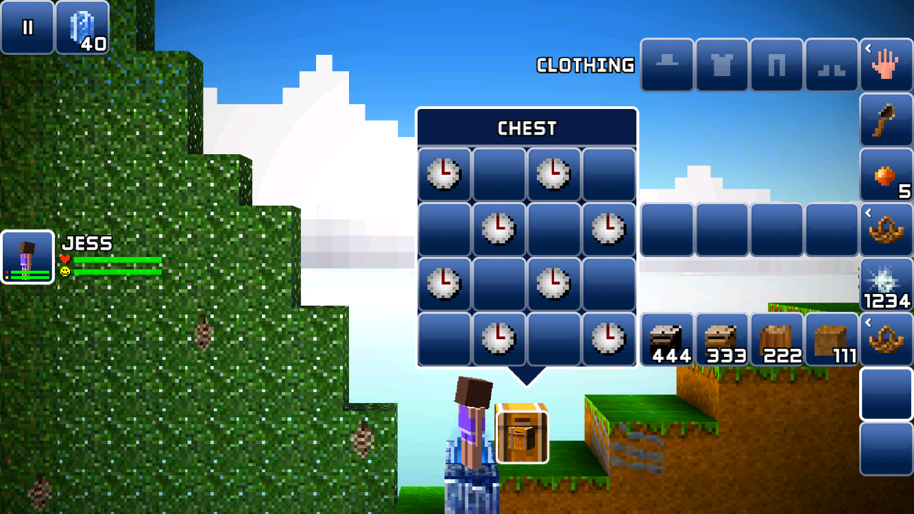 edited inventory featuring a checkered chest of "Double Time" items and a basket of stacked deprecated blocks.